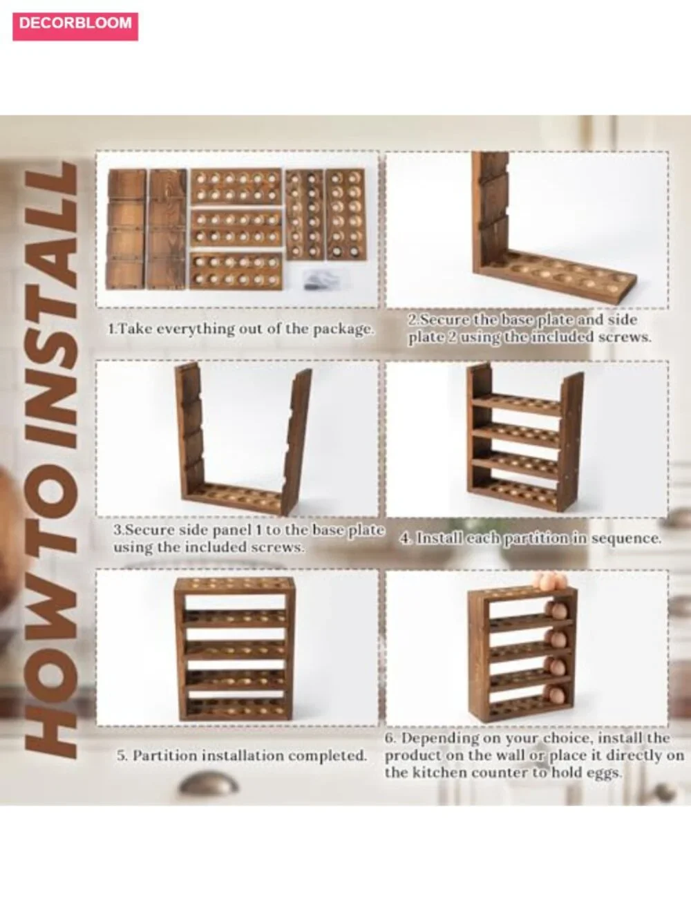 Wooden Egg Holder 60 Capacity, 5 Tier Countertop or Wall Mounted, Rustic